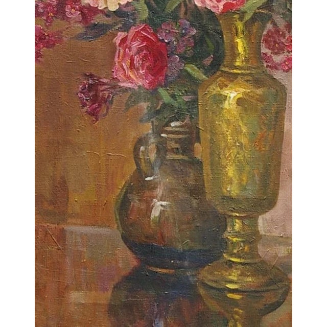 Original Roses Oil Painting, Antique Still Life, Soviet Ukrainian Art 80-64 For Sale - Image 4 of 6