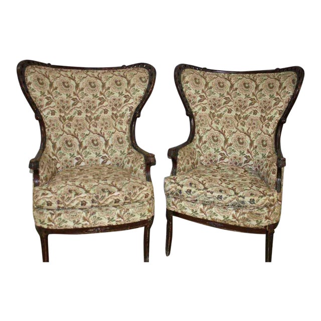 Victorian Upholstered Fireside Wingback Chairs a Pair Chairish