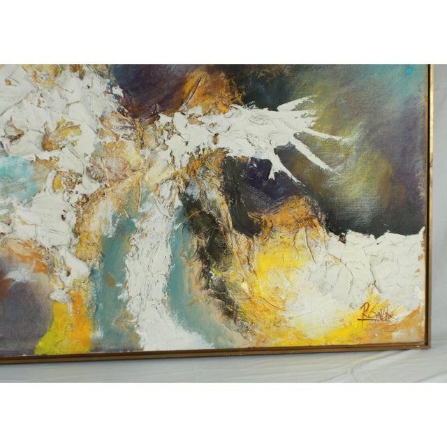 Vintage Lee Reynolds Textured Impasto Abstract Oil Painting, Blues & Earth Tones 1960's For Sale - Image 9 of 18