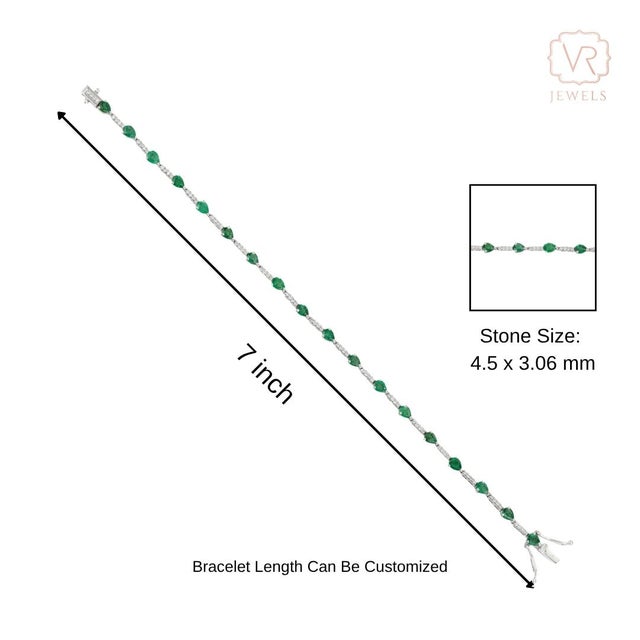 2.44ct Pear-Shaped Emerald & Diamond Tennis Bracelet 7 Inches in 14k White Gold For Sale - Image 10 of 14