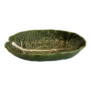 Vintage Olfaire Majolica Style Portugal Oval Cabbage Leaf Serving Bowl Platter