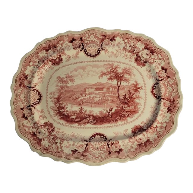 Adams Staffordshire Pink Transferware Platter of West Point. Circa 1850 For Sale