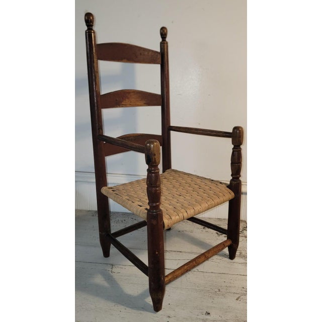 Folk Art 19thc Childs Ladder Back Chair in Original Paint For Sale - Image 3 of 6