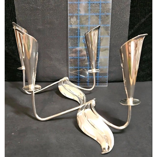 VTG Hans Jensen Silverplate Calla Lily Taper Candle Holders Denmark For Sale - Image 4 of 11