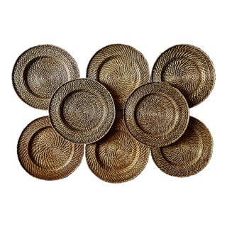 Classic Brown Woven Rattan 14" Chargers-Set 8 For Sale