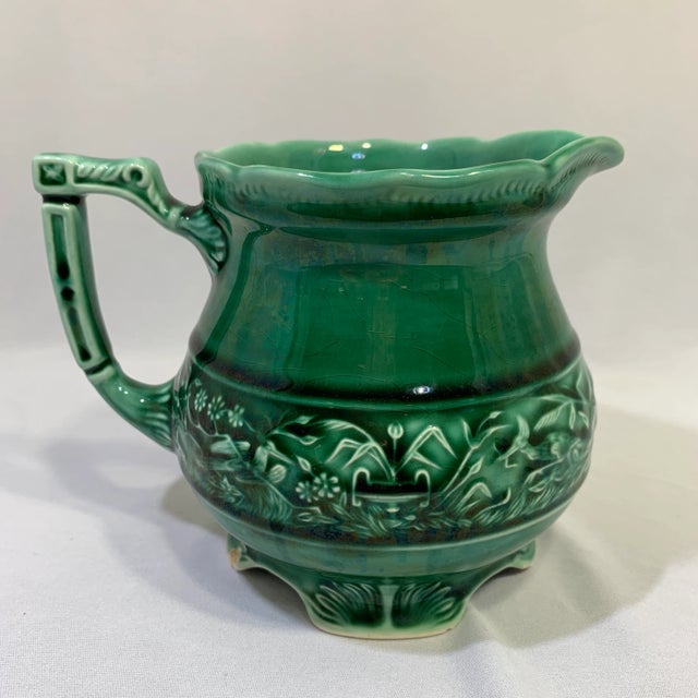 American Americana Green Milk Pitcher With Floral Design For Sale - Image 3 of 7