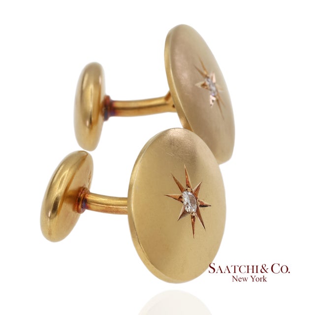 Early 21st Century Vintage 14k 585 Solid Yellow Gold Old Cut Natural Diamond Cufflinks, A Pair For Sale - Image 5 of 12