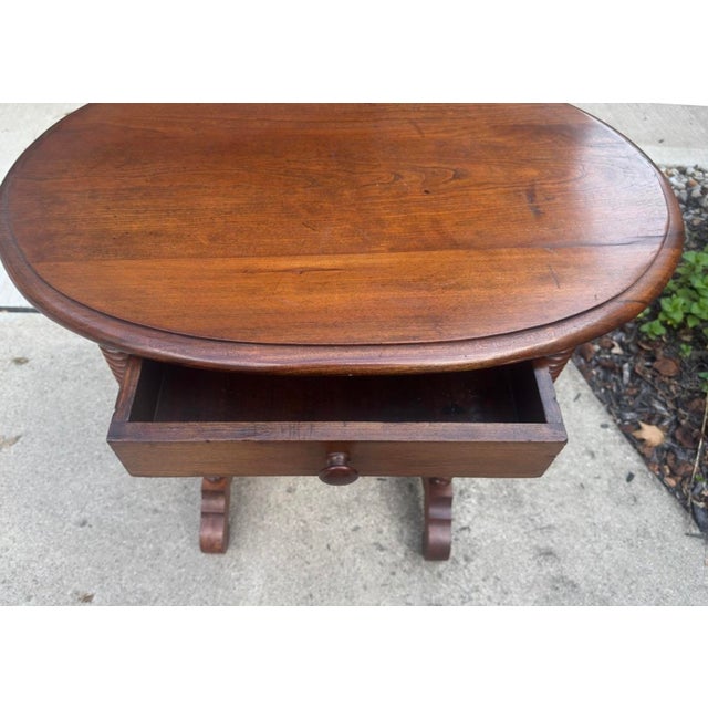Antique Walnut Wood Spindle Leg Side Table Pass Through Drawer For Sale In Columbus - Image 6 of 7