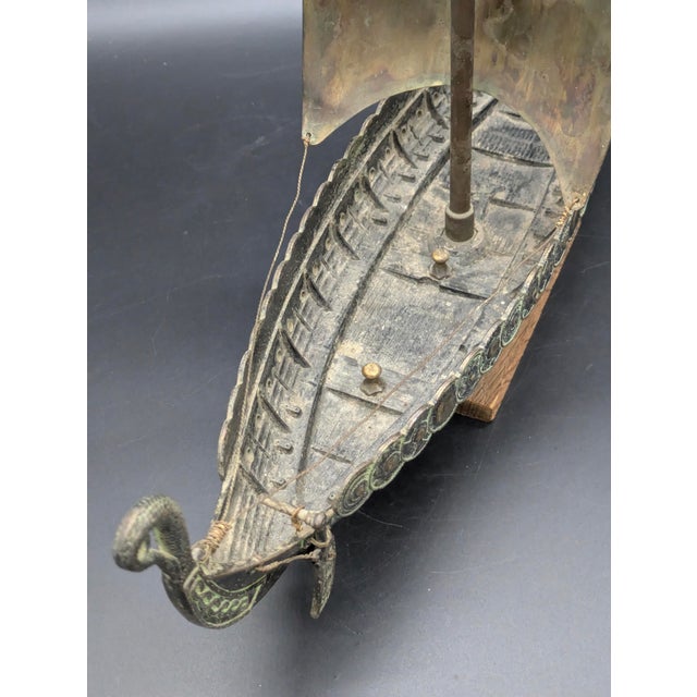 Vintage Bronze & Brass Viking Ship Sculpture on Stand For Sale - Image 11 of 11