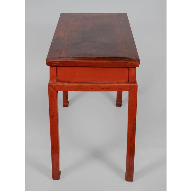 Antique Chinese Red Lacquered Elm Writing Table For Sale - Image 4 of 10