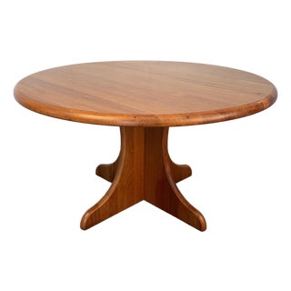 Mid-Century Modern Round Teak Dining Table With Sculptural Pedestal Base For Sale