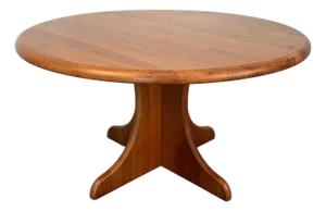 Mid-Century Modern Round Teak Dining Table With Sculptural Pedestal Base