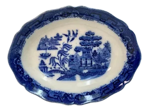 Antique Blue Willow Oval Serving Bowl Made in England.