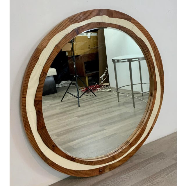2020s Currey & Co. Abstract Modern White Resin and Wood Round Wall Mirror For Sale - Image 5 of 5