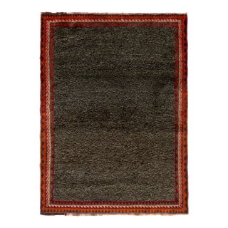 Antique Gabbeh Transitional Gray and Red Wool Persian Rug For Sale