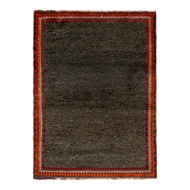 Antique Gabbeh Transitional Gray and Red Wool Persian Rug For Sale