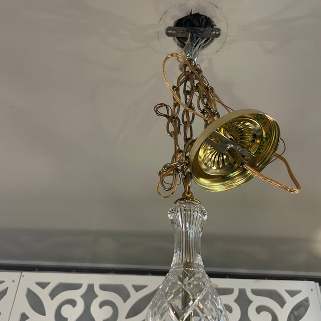 Metal Solid Brass 6 Arm Chandelier With Glass Center and Canopy For Sale - Image 7 of 7