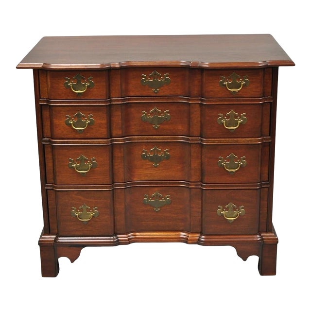 Vintage Chippendale Style Solid Mahogany Block Front Bachelor Chest of Drawers For Sale