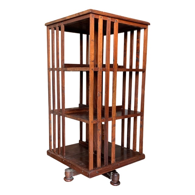 Revolving Three-Tier Bookcase with Slatted Sections on Revolving Base, 1900s For Sale
