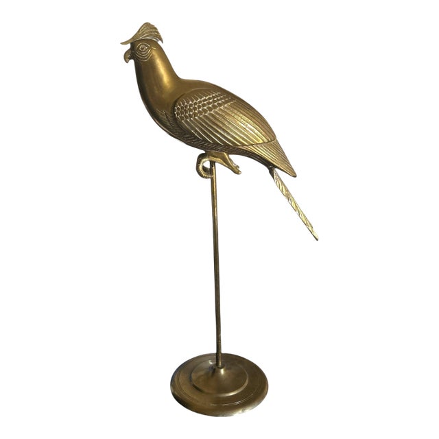 1960s Sergio Bustamante Style Brass Cockatiel Bird Sculpture on Perch For Sale