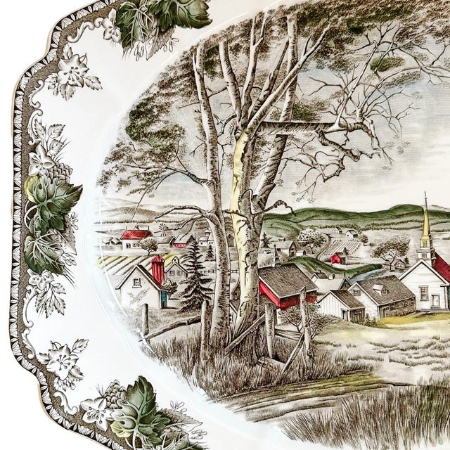 1990s Large English Transferware Ironstone Thanksgiving Platter, Friendly Village by Johnson Brothers For Sale In San Diego - Image 6 of 10