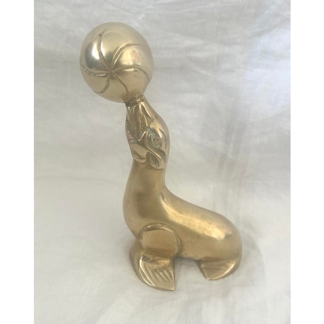 Vintage Solid Brass Seal W/Balancing Ball Figurine For Sale In Palm Springs - Image 6 of 6
