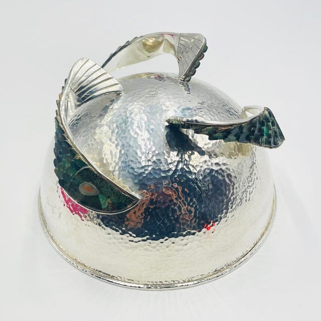Silver Los Castillo 1950s Silver Bowl With Malachite-Inlaid Fish Base, Taxco, Signed For Sale - Image 8 of 18
