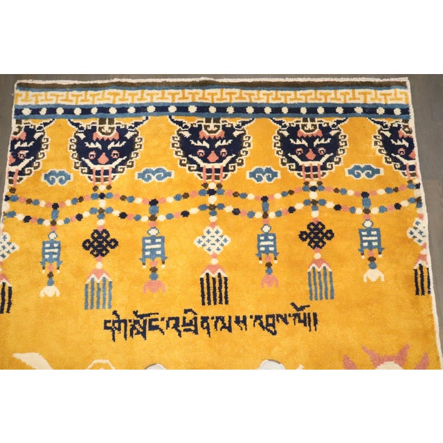 Blue Yellow Tibetan Vintage Dragon Pillar Runner - 4'5" x 17' For Sale - Image 8 of 14