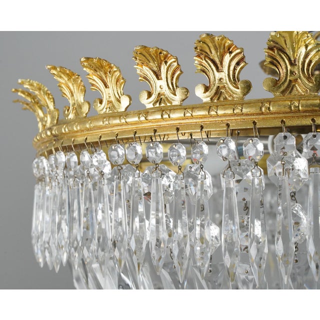 Mid 20th Century Restored Empire Crystal Basket Semi Flush Mount For Sale - Image 4 of 11