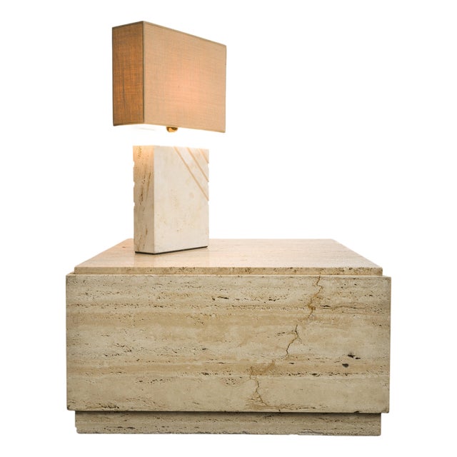 Travertine Table Lamp with Rectangular Lampshade, 1970s For Sale