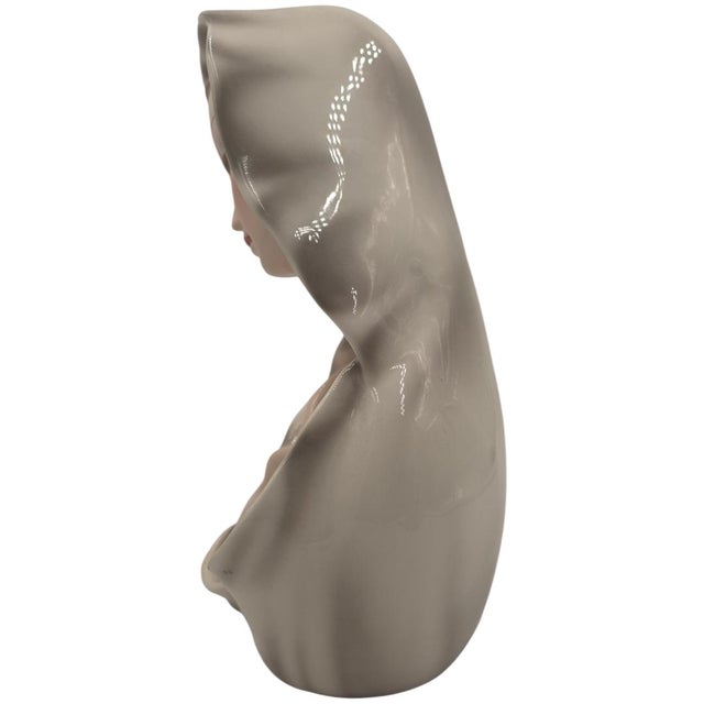 Antique White Art Deco German Goldscheider Ceramic Bust of Woman - C. 1940s-1950s - 10.5" H For Sale - Image 8 of 12