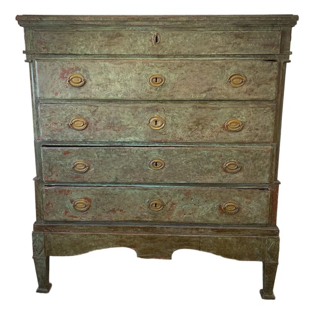 Early 20th Century Rustic European Green Painted Chest of Drawers For Sale
