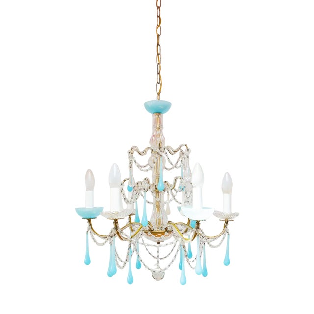 Italian Roof Spider Opalina Blue Chandelier, 1920s For Sale