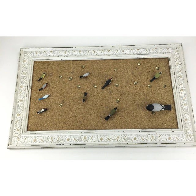Vintage Framed Cork-Board Wood Bird Thumbtacks For Sale - Image 9 of 9