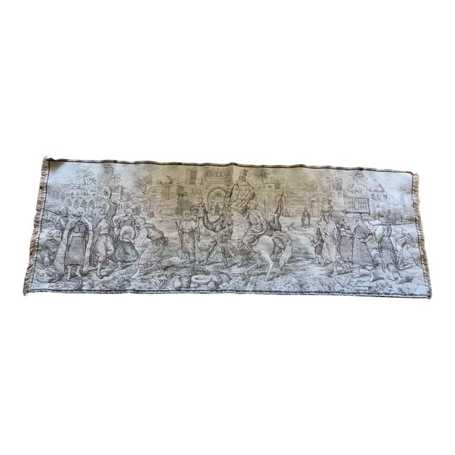 This oblong, neutral-colored 1970s Moroccan Aubusson Tapestry Textile / Art is ready to hand in your living room above a...