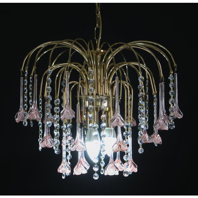 1980s Meryl Streep, Pink Murano Flowers and Crystal Drops Chandelier For Sale - Image 6 of 16