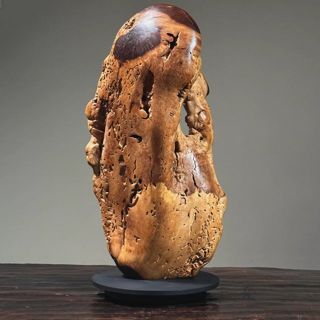 Abstract Vintage Abstract Modernist Hand Carved Burl Wood Sculpture on Stand For Sale - Image 3 of 8