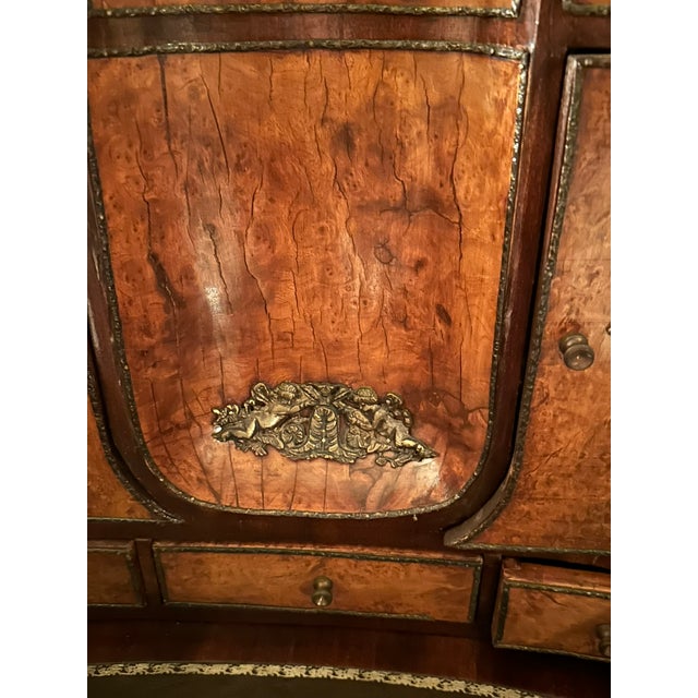Antique French-Style Writing Desk With Ornate Carvings & Inlaid Wood For Sale - Image 10 of 14