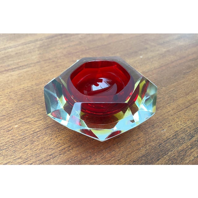 Vintage Italian Red and Yellow Sommerso Murano Glass Bowl, 1970s For Sale - Image 17 of 18