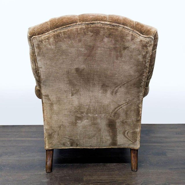 Vintage Victorian Tufted Velvet Lounge Chair With Carved Wooden Accents For Sale - Image 6 of 10