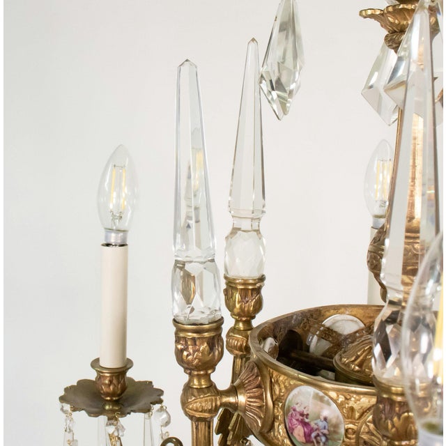 Early 20th Century French Rococo Revival Six Arm Gilt Bronze and Crystal Chandelier With Porcelain Plaques For Sale - Image 6 of 16
