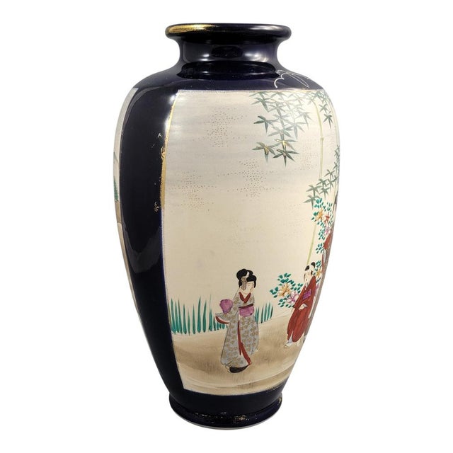 Satsuma Cobalt-Ground Moriage Vase with Court Scenes, Japan, 1890-1910 For Sale - Image 6 of 11