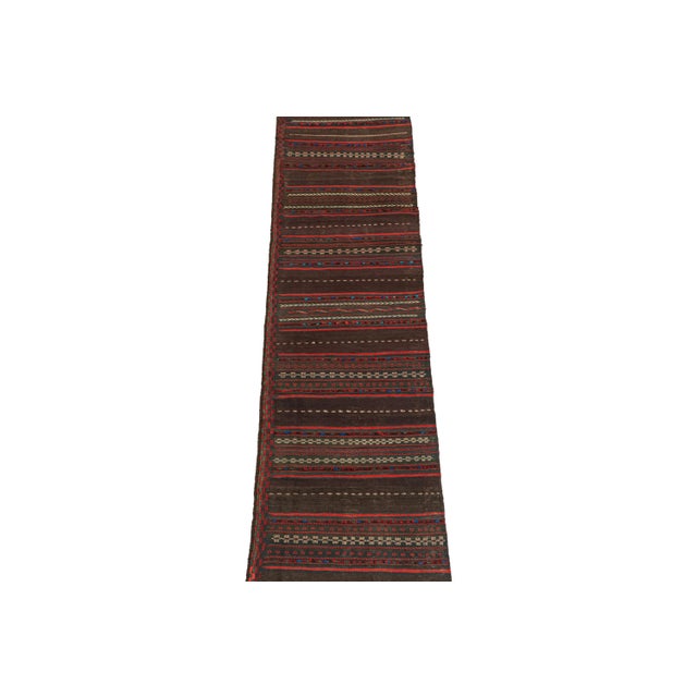 1950s Vintage Persian Kilim Runner in Aubergine With Red Stripes by Rug & Kilim For Sale - Image 5 of 7