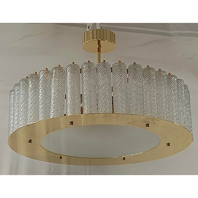 2000 - 2009 Mid-Century Art Glass and Brass Round Murano Chandelier and Pendant For Sale - Image 5 of 10