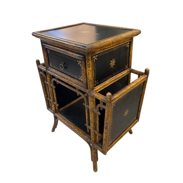 1980s Chinoiserie Tortoise Faux-Bamboo Side Table & Magazine Rack For Sale - Image 4 of 12