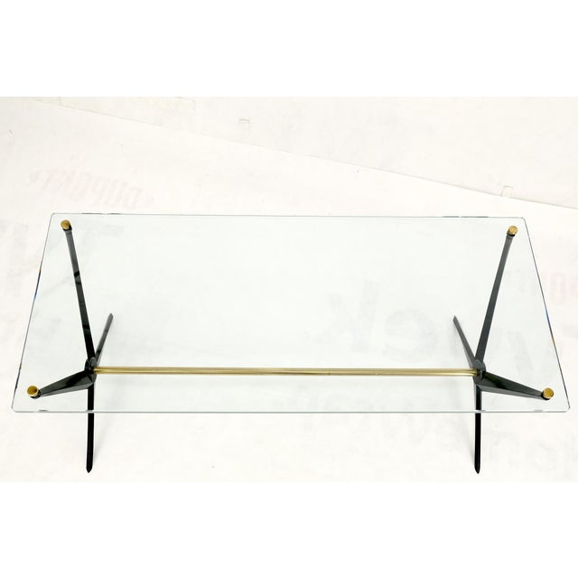 Gio Ponti Italian Mid-Century Modern Cast Metal & Brass Base Glass Rectangle Coffee Table For Sale - Image 4 of 14