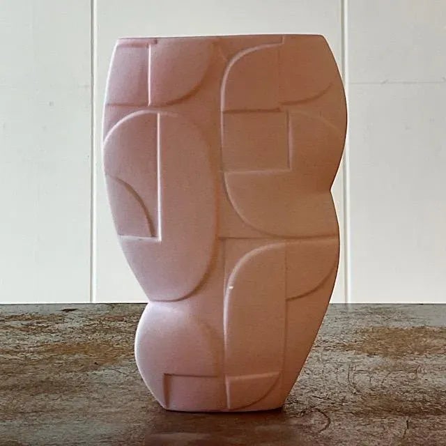 Add a touch of vintage boho elegance to your decor with this exquisite signed geometric studio pottery vase. The...