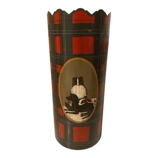 Jane Keltner Hand-Painted Tartan Umbrella Stand for Two's Company For Sale