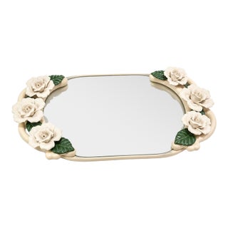 Vintage Studio Silversmiths Floral Mirrored Vanity Tray For Sale