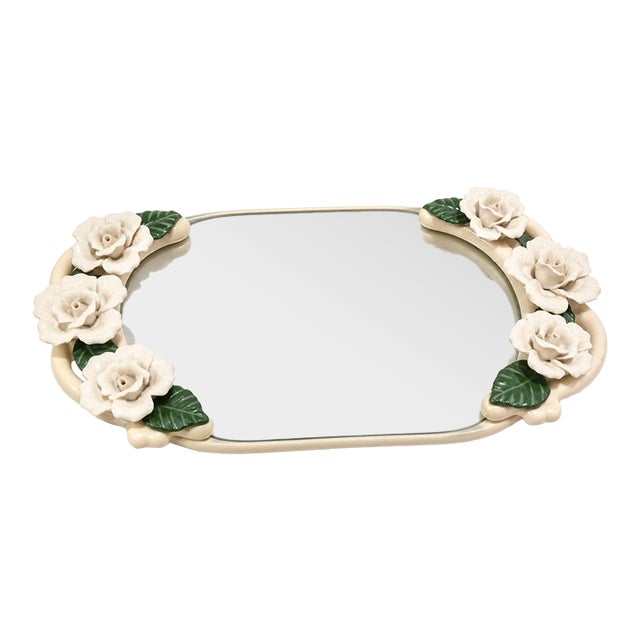Vintage Studio Silversmiths Floral Mirrored Vanity Tray For Sale